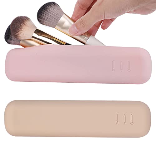 2 Pack Makeup Brush Holder Silicone Makeup Brush Travel Case, Soft and Sleek Makeup Tools Organizer for Travel,(Grey+Pink)