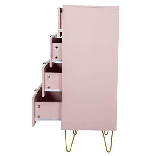 Uev New 4 Drawer Dresser,Chest Of Drawers,Wooden Dresser With 4 Metal Legs,Tall Dresser With Anti-Tipping Device,Dresser Set For Bedroom,Living Room,Closet(Pink) #TOP7