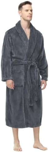 Yurhap Mens Fleece Robe, Soft Plush Robe for Men, Fluffy Bathrobe with Belt & 2 Pockets