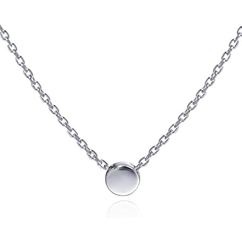 Minimalist Dot Necklace Sterling Silver Delicate Circle Chain Necklace Gold Necklace for Women Round Disc Pendant Necklace (Silver) Cover