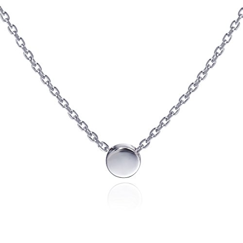 Meow Star Femmes Collier Délicat Cercle Argent 925 Plaqué Or Collier Minimaliste avec Pendentif Disque Rond Design (White, Argent 925/1000)