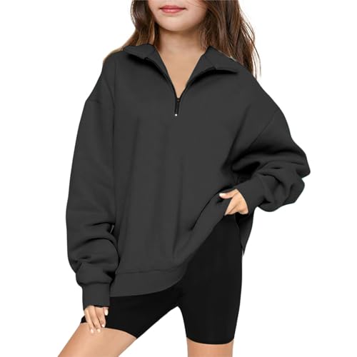 Kids Girls Zip Up Hoodies Sweatshirt V Neck Long Sleeve Smooth Pullover Loose Plus Size Solid Color Tops Youth Girl