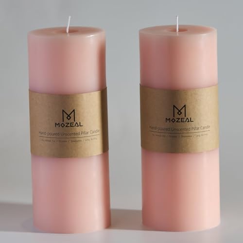 MOZEAL 4" x 10" Extra-Large Pearl Blush Pillar Candles (2-pack)