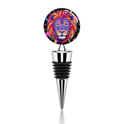 Colorful Lion Wine Bottle Stopper with Art Glass Sealer