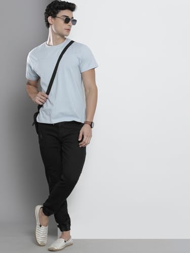 Image of The Indian Garage Co Men Slim Fit Solid Mid-Rise Stretchable Denim Joggers