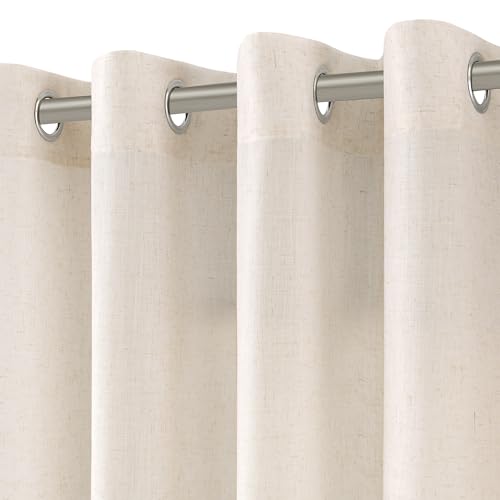 Image of Nanspring Beige Semi Sheer Linen Curtains 102 inches Long 2 Panels for Dining Room Earthy Tone Grommet Window Curtain Privacy Light Filtering Boho Farmhouse Living Room Drapery Panel 102 inch Length