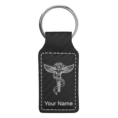 LaserGram Rectangle Keychain, Chiropractic Symbol, Personalized Engraving Included (Carbon Fiber