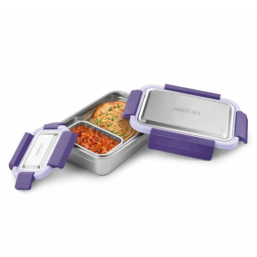 Image of MILTON Modern Meal Sr. Stainless Steel Tiffin, Set of 2 (950 ml,150 ml), Purple | Food Grade | BPA Free | Refrigerator Safe | Odour Free I Durable and Stylish Lunch Box for Home, Office & Travel
