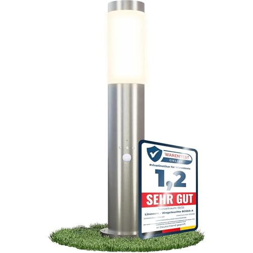 linovum BOSEA-B inox - borne lumineuse E27 IP44 50cm avec detecteur de mouvement et capteur crepusculaire - pollerleuchte jardin 230V