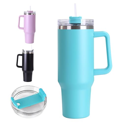 40 Oz Travel Mug With Handle: Ultimate Insulated Tumbler for On-the-Go 10 40 oz Tumbler with Handle and Straw Lid, 100% Leak-proof Travel Coffee Mug, Stainless Steel Insulated Cup For Beverages, Keeps Cold for 34Hrs or Hot for 10Hrs, Dishwasher Safe(Sky Blue)