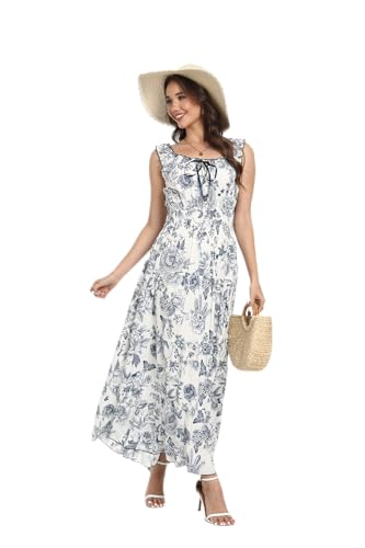 Image of OSTOO Women's 2026 Summer Boho Floral Print Tiered Casual Flowy Long Maxi Dress