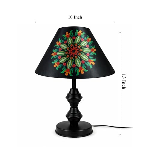 Image of tu casa Modern Table Lamp with Crimson Floral Satin Shade | Metal Iron Base Decorative lamp for Living Room| Study & Home Decor, Designer Table Lamp for Gifting (Radiant Mandala Bloom)