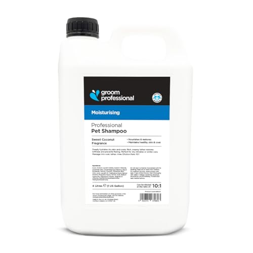 Groom Professional Coconut Moisturising Hundeshampoo (4 L) – Salonformat 10:1, Mit Kokosöl für Glanz & Geschmeidigkeit, Tiefenreinigend, Angenehmer Duft, Produziert in UK