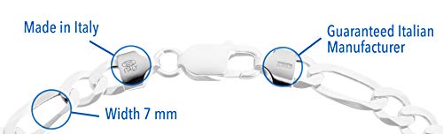 QUADRI Figaro Sterling Silver Chain for Men – 7mm Solid Italian Necklace, Diamond-Cut, 16-30 Inch, Cadena de Plata para Hombre, Gift Box Included2