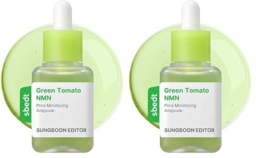 SUNGBOON EDITOR Green Tomato NMN Pore Minimizing Ampoule, Firming Pore Minimizer Serum with NMN, Niacinamide & Green Tomato Extract, Lightweight Skincare for Sensitive Skin, 1.35 Fl Oz (Pack of 2)