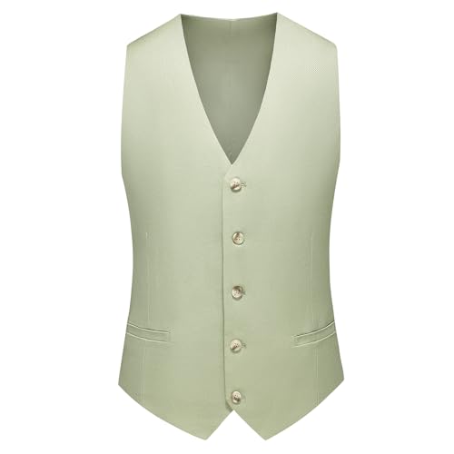 KUDORO Linen Suit for Men Slim Fit 3 Piece Summer Beach Wedding Tuxedo Suit Jacket Vest Pants Set4