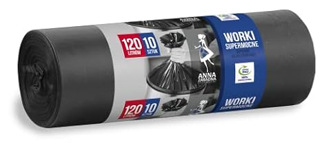 ANNA ZARADNA worki na śmieci SUPERMOCNE, 120 l, 10 sztuk, do domu oraz biura, z grubej folii LDPE, kolor: czarny