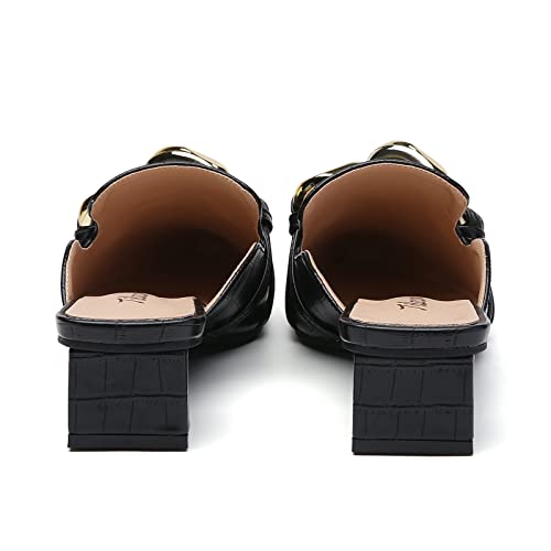 Tilocow Metal Chain Decor Mules Heels for Women, Pointed Closed Toe Sandals, Women Chunky Stacked Heel Mules, Comfortable Slip-On Sandals4