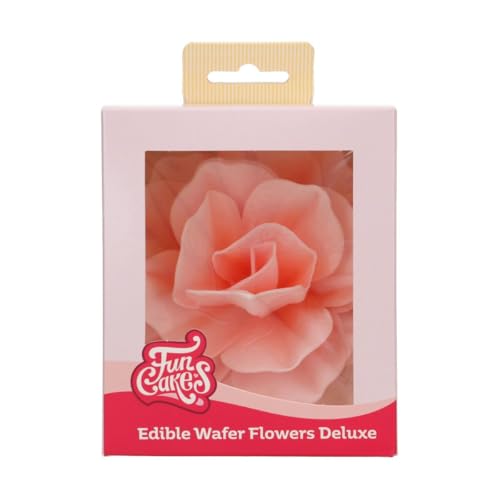 FunCakes Rose Pastella Rosa Groß, Essbare Blumen für Torte, Kuchen und Cupcakes Dekoration, Edible Wafer Flowers Deluxe - pk/1