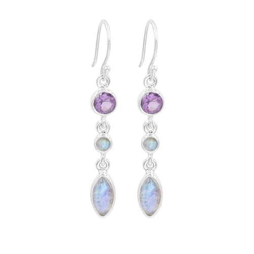 Boucles d'oreilles pierre de lune améthyste argent sterling fait main d'oreilles
