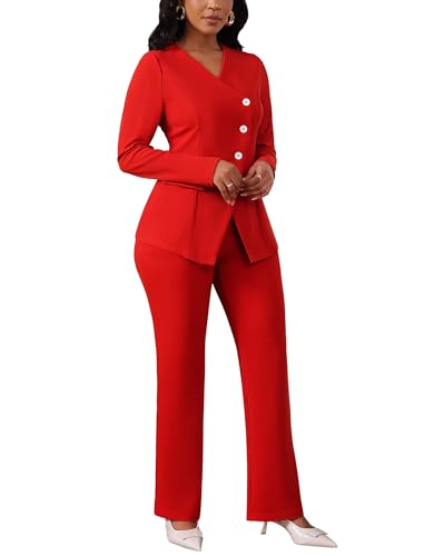 Pant Suits for Women Dressy Long Sleeve Blazer Jackets and High Waisted Wide Leg Pants Sets 2 Piece Work Outfit 20254