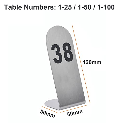 Chiffres de table en acier inoxydable 1-50 de dimension 5x5x12cm