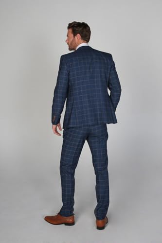 Men’s Windowpane Check Plaid Navy Suit, 3 Piece Formal Set Sold Separately4