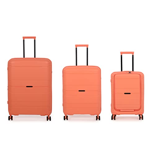 Image of it luggage Momentous Fusion Coral Set of 3-20,24,28 inches Cabin with Padded Laptop Section,Medium and Large Expandable Polypropylene Hardsided with TSA Lock & Wet Pouch Inside 8 Wheel Trolley Bag