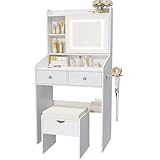 Viaozutis Vanity, Small Vanity Desk with Sliding Mirror, Dimmable LED Lights, 2 Drawers,Vanity Table Ideal for Bedroom (White)