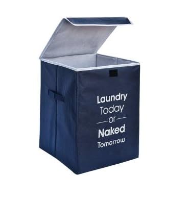 STORE MORE 68 Liter Today Naked Print Laundry Basket for Clothes & Toys With Lid & Side Handles Durable Foldable and Collapsible Laundry Storage Bag for Dirty Cloth (Navy Blue, Pack of 1)-image-1