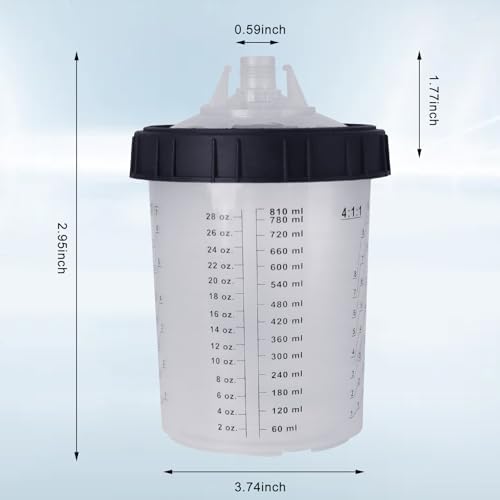 일회용 페인트 스프레이 건 컵 765.4g(27온스) 800ML) 키트, 50개의 컵과 뚜껑 시스템, 리테이너 링이 있는 하드 컵 1개, 플러그 10개, 자동차 상업용 코팅용 페인트 교반기 1개 — 사진 3