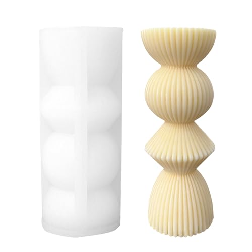Molde de vela de columna - Forma de columna 3D de 13,8 x 6 cm, forma flexible de silicona, diseño geométrico romano con textura de rayas | Herramienta reutilizable para materiales domésticos, bodas