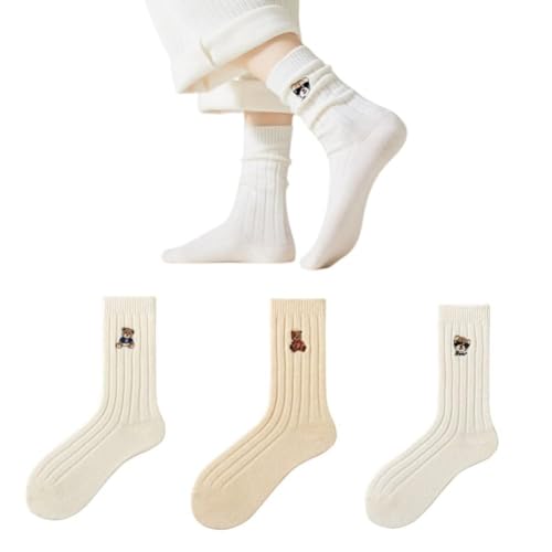 AKAMAS 3 paia di calzini da donna in cotone, simpatici calzini a maglia animale, calzini ricamati, calzini divertenti e colorati, calzini invernali caldi, morbidi per tutti i giorni, regali per