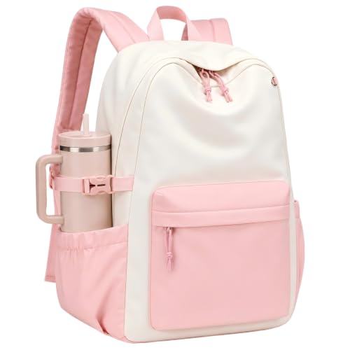Image of LOIDOU Backpack for Girls School Backpacks Bookbags for Elementary Middle School Women Laptop Backpacks (Pink White-, L-17)
