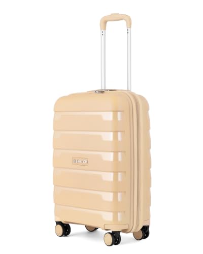 Image of SNITCH Layer Cabin Size Beige Polypropylene Hard Travel Suitcase - Trolley Bag Small & Luggage with 8 Wheels, Premium Lock, Wet & Dry Pouch & Free Shoe Bag