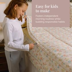 Image of Beddy's Flower and Gingham Durable Zipper Bedding for Kids - Bed in a Bag - Yellow Gingham Sheets with Floral Comforter - Includes Pillowcase & Sham - Easy to Make & Wash - Toddler