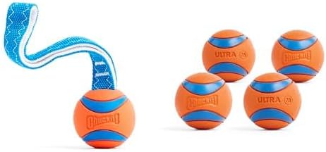 Chuckit! Ultra Tug Dog Toy & Ultra Ball 4-Pack Bundle - Medium Size Fetch & Tug Toys for Dogs 20-60 Pounds, 2.5-inch Diameter