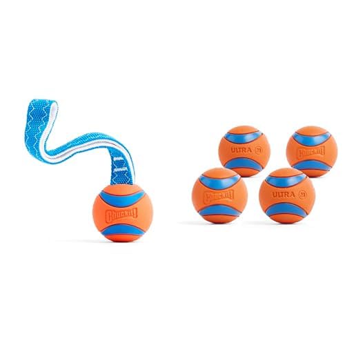 Chuckit Ultra Tug Dog Toy Ultra Ball 4-Pack Bundle - Medium Size Fetch Tug Toys for Dogs 20-60