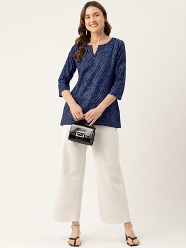 Image of feranoid Designer V-Neck Short Straight Kurti with 3Quarter Sleeves