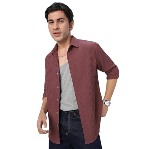 Image of Urbano Fashion Men's Cotton Full Sleeve Regular Fit Textured Shirt with Spread Collar