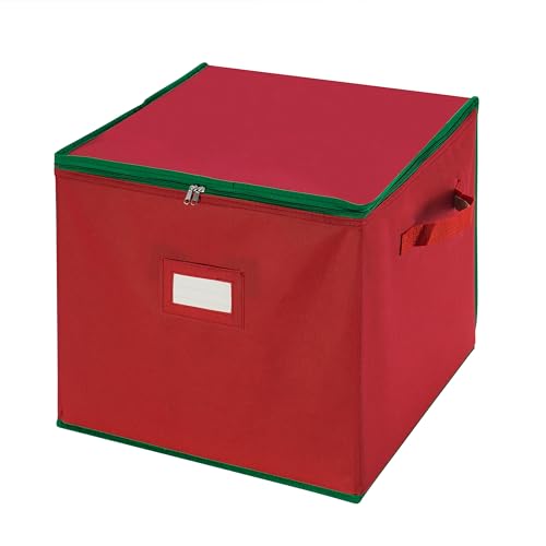 Tiny Tim Totes Christmas Storage Box with Zip Top, Large Ornaments storage box, holds up to 75 ornaments, Red