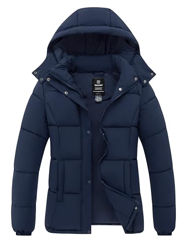 wantdo Women's Hooded Winter Coat Short Puffer Jacket Puffer Coat Navy S