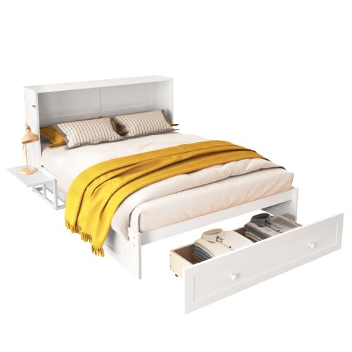 Letto matrimoniale Murphy, letto matrimoniale, 135 x 190 cm, letto per la casa, letto multifunzionale, ripiani pieghevoli, con cassetto portaoggetti