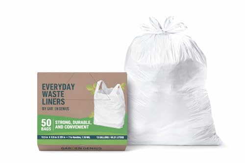 Image of Biodegradable 13 Gallon White Kitchen Trash Bags with Ergonomic Handles (50 Pack) - Extra Strong, Leak-Proof & Thick 1.18 Mil - 15% Thicker Than Most - Fits Standard 13 Gal Cans - Eco-Friendly D2W