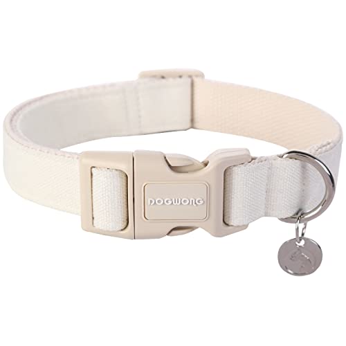 DOGWONG Cotton Hemp Dog Collar, Heavy-Duty White Dog Collar Adjustable Soft Natural Fabric Pet Dog Collar Cute Wedding Puppy Necklace for Small Medium Large Dog