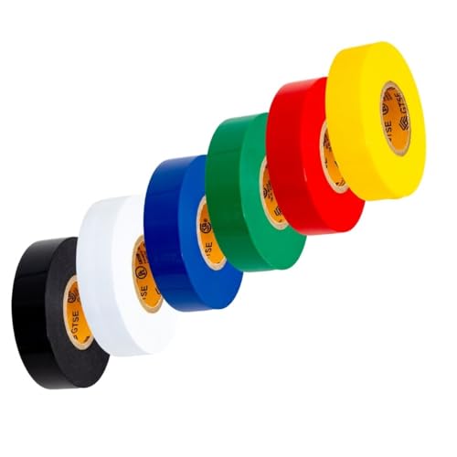 Image of GTSE Mixed Colors Electrical Tape, 6 Pack - Waterproof, Industrial Grade Vinyl, 3 /4 in x 66ft- Strong Self-Adhesive PVC Electric Tape for Wire Insulation, 7 Mil, 600V - UL /CSA Listed