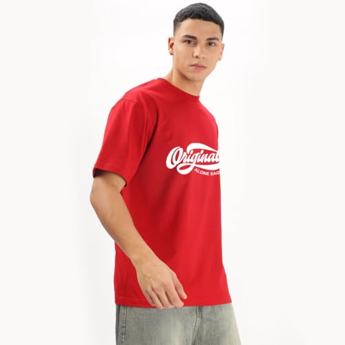 Image of Men's Half Sleeve Oversized Tshirt, Round Neck Longline Drop Shoulder Printed Loose Fit T-Shirt
