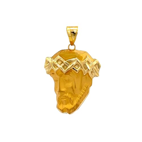 RP 14K Yellow Gold Polished Jesus Christ Head with White Rhodium Thorn Crown Religious Pendant Charm Necklaces Fine Jewelry Gift for Men and Women; Large 1" x 3/4"