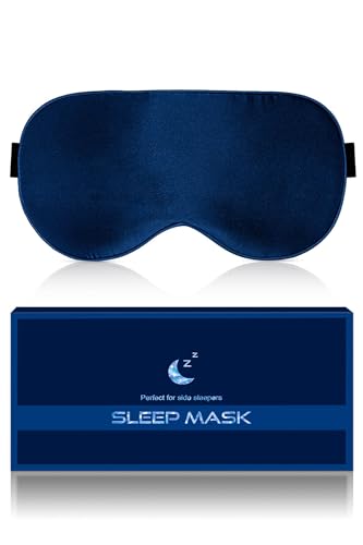 Silk Sleep Mask, 22-Momme 100% Pure Mulberry Silk Light-Blocking Eye Mask with Adjustable Strap, Hypoallergenic, Gifts for Women and Men (Blue)