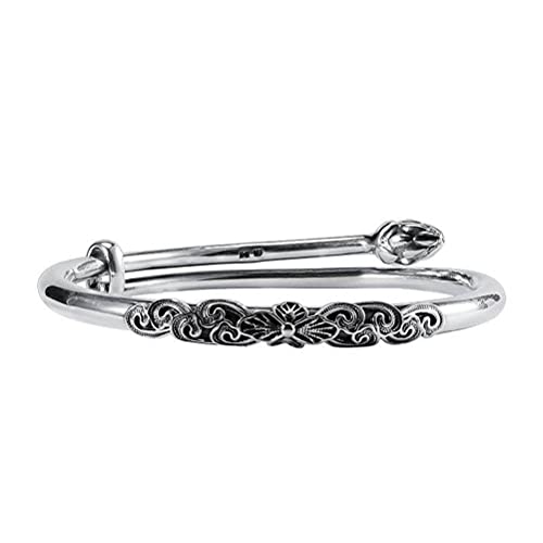 Bracelet argent S925 sculpté femme, bijou thaïlandais antique rétro